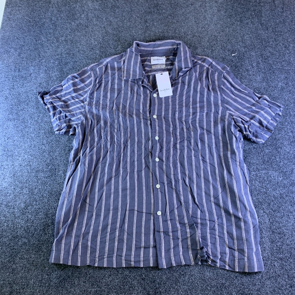 Goodfellow & Co Shirt Mens XL Navy NWT Stripe Camp Collar Linen Blend Button Up